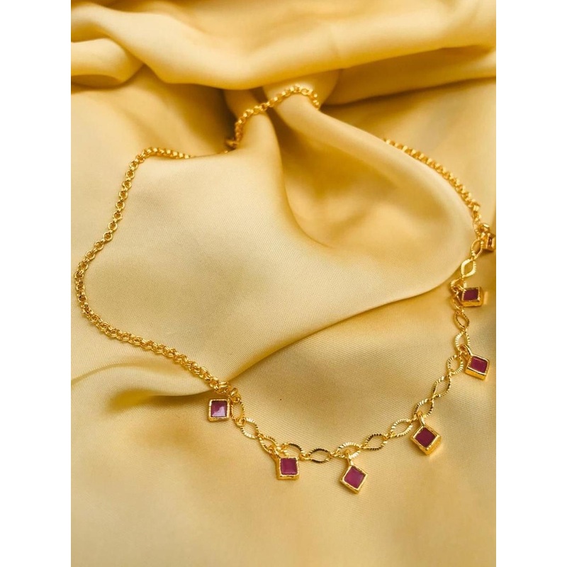 Anouk Women Brass Gold-Plated Antique Charm Necklace with Stone-studded Droplets