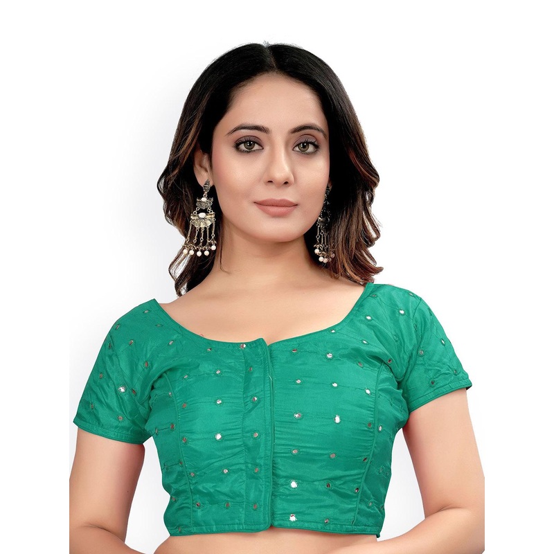 HERE&NOW Embroidered Mirror Work  Padded Saree Blouse