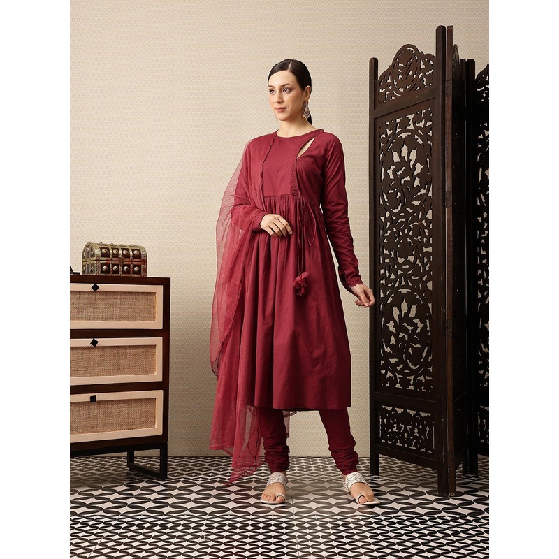 House of Pataudi Pure Cotton Jashn Anarkali Kurta with Churidar & Dupatta