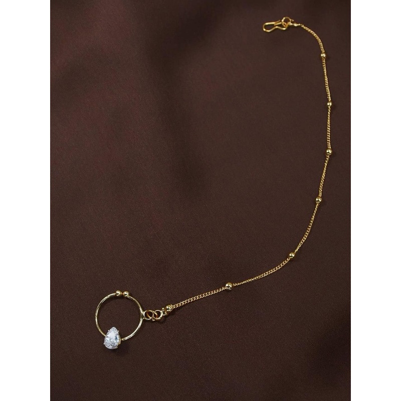 I Jewels Gold Plated Studded Chained Nose Pin