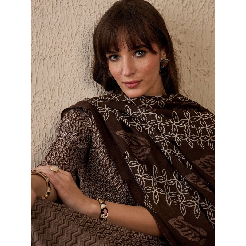 Indo Era Women Printed Regular Pure Cotton Kurta with Trousers & With Dupatta