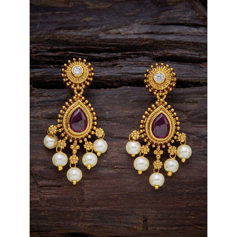 Kushal’s Fashion Jewellery Gold-Plated Antique Drop Earrings