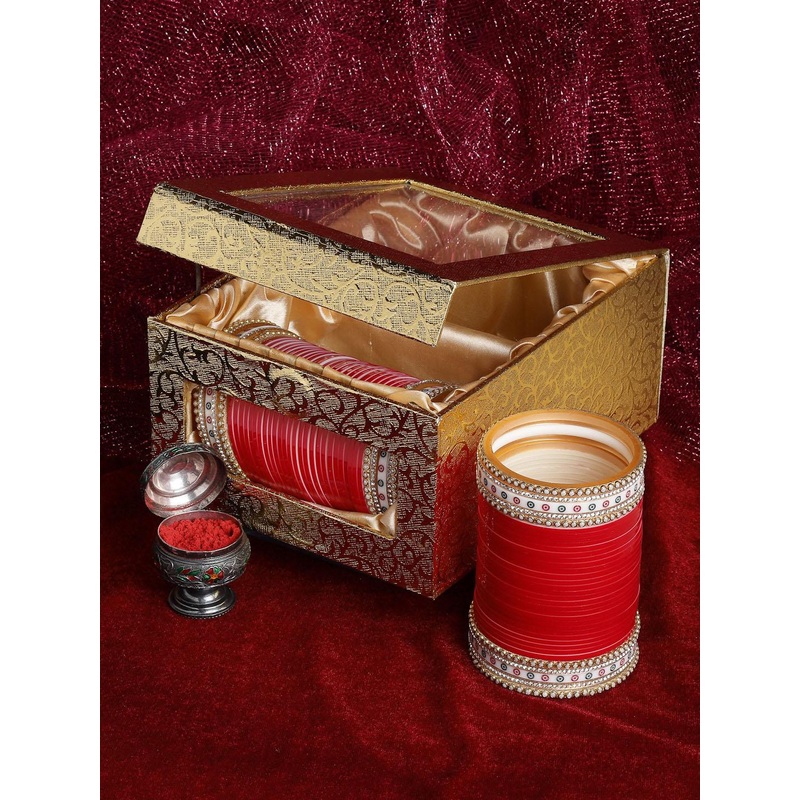 PANASH Women Set of 2 Gold-Plated & Red Matching Bangles Wedding Chuda Set