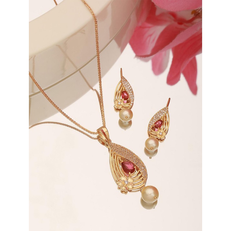 Saraf RS Jewellery Gold-Plated AD-Studded & Beaded Jewellery Set