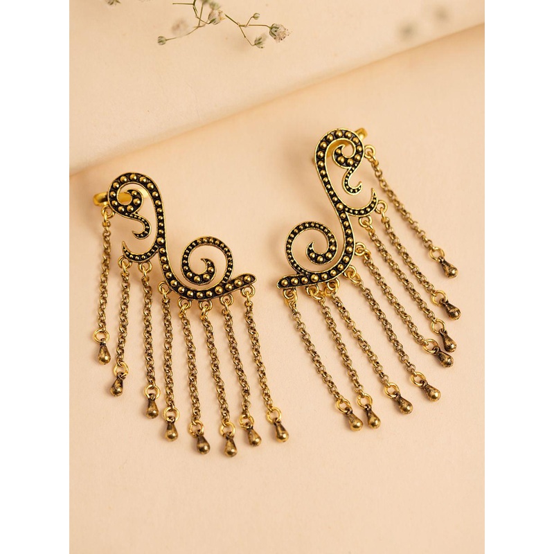 Voylla Fringes Playful Statement Gold Plated Quirky Ear Cuff Earrings