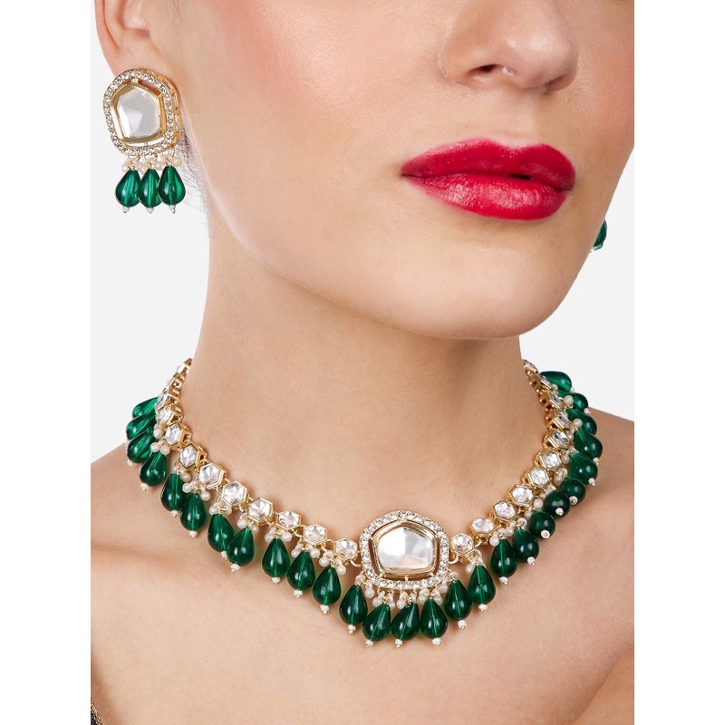 Zaveri Pearls Gold-Plated AD-Studded & Pearl Beaded Jewellery Set