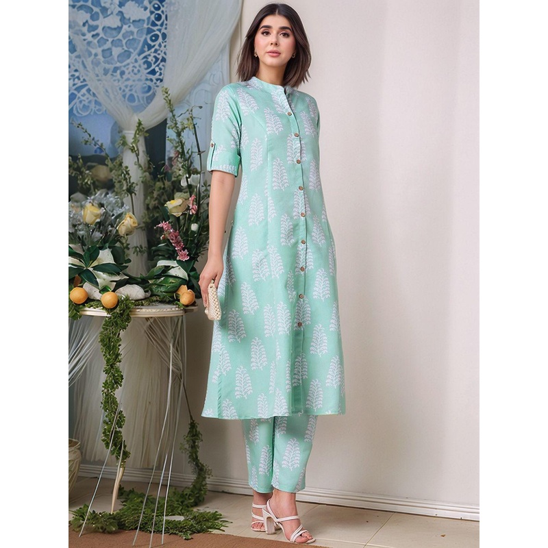 Aaghnya Floral Printed Mandarin Collar Kurta with Palazzo