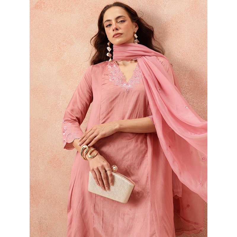 all about you Thread Work Kurta With Trousers & Dupatta