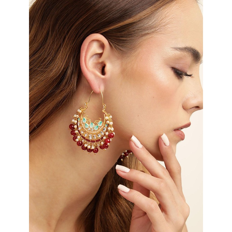 Anouk Gold Plated Artificial Stones and Beads Crescent Shaped Chandbalis Earrings