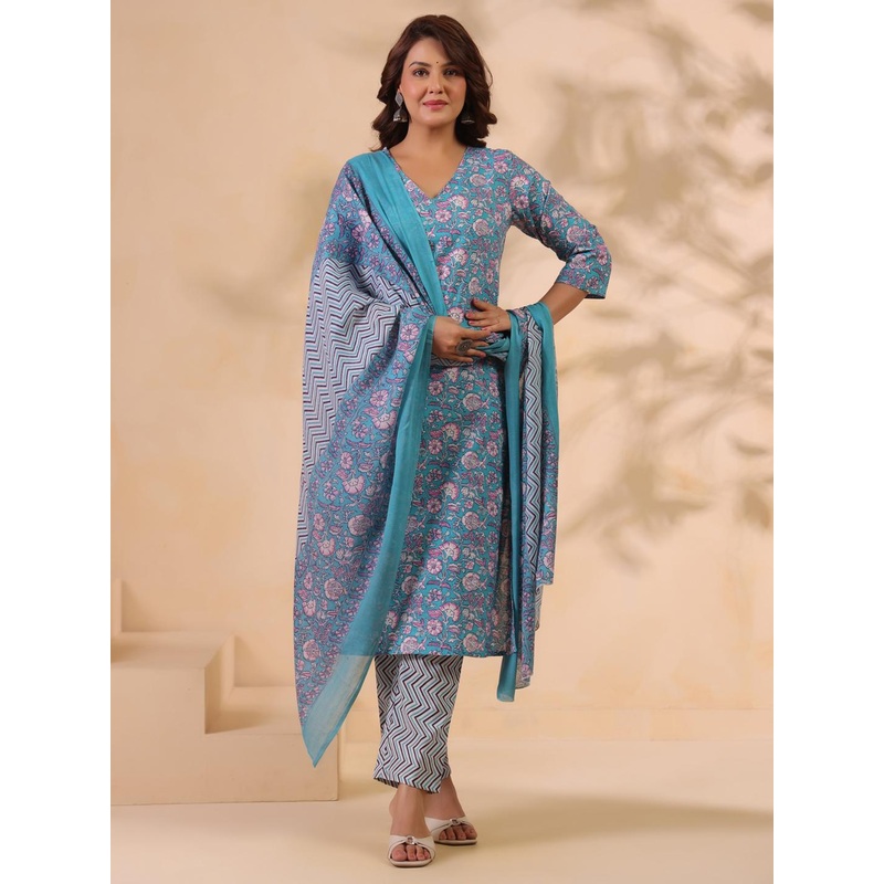 Anouk Rustic Women Floral Printed Pure Cotton Kurta with Trousers & Dupatta