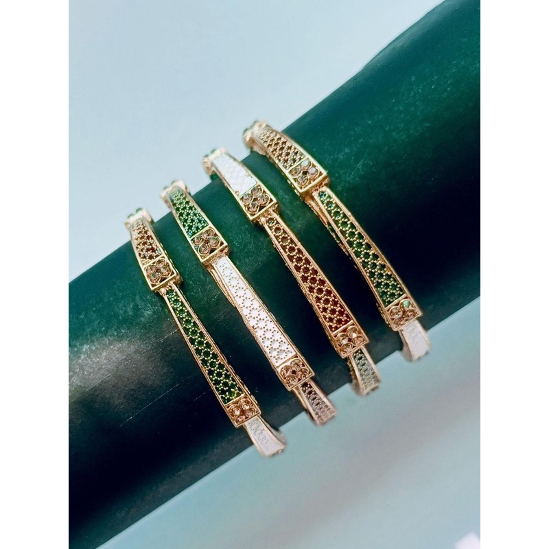 Anouk Set Of 4 Textured Copper-Plated Enamelled & Stone-Studded Bangles