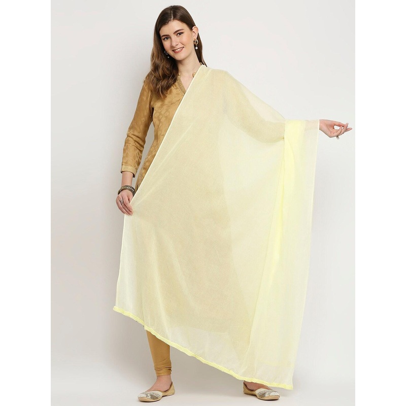 Dupatta Bazaar Lemon Yellow Solid Pure Cotton Dupatta