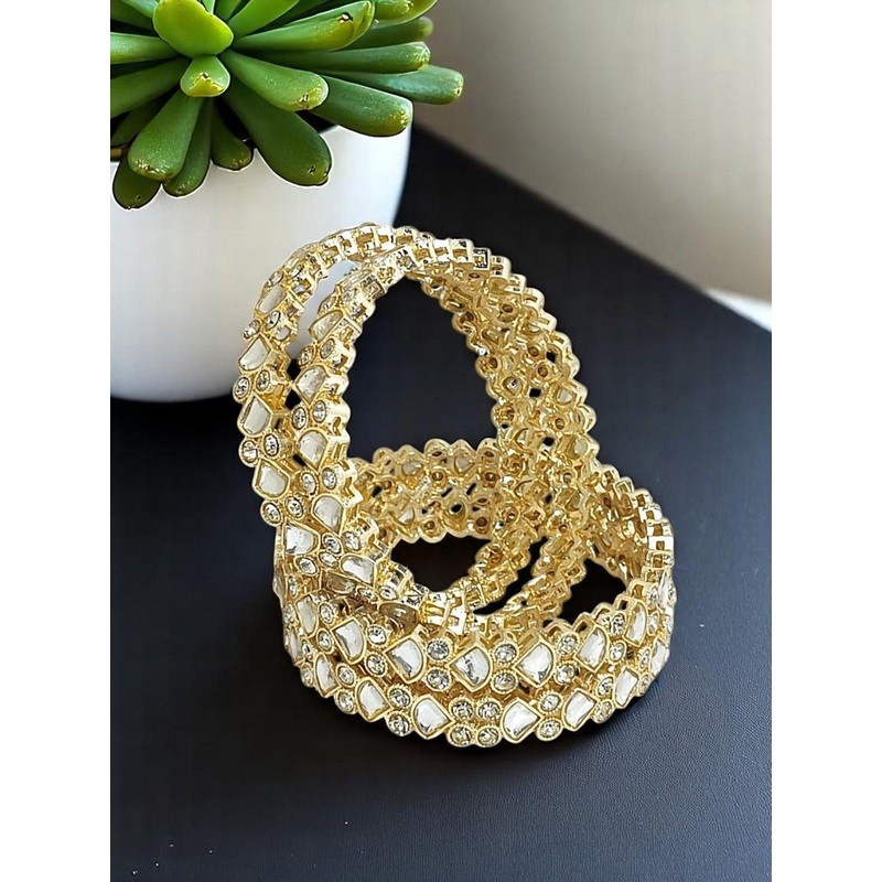 FEMMIBELLA Set Of 4 Gold-Plated Kundan Studded Bangles