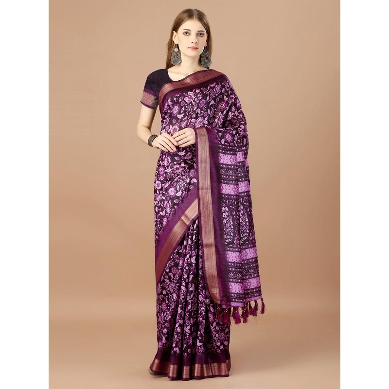 HERE&NOW Ajrak Block Zari Saree