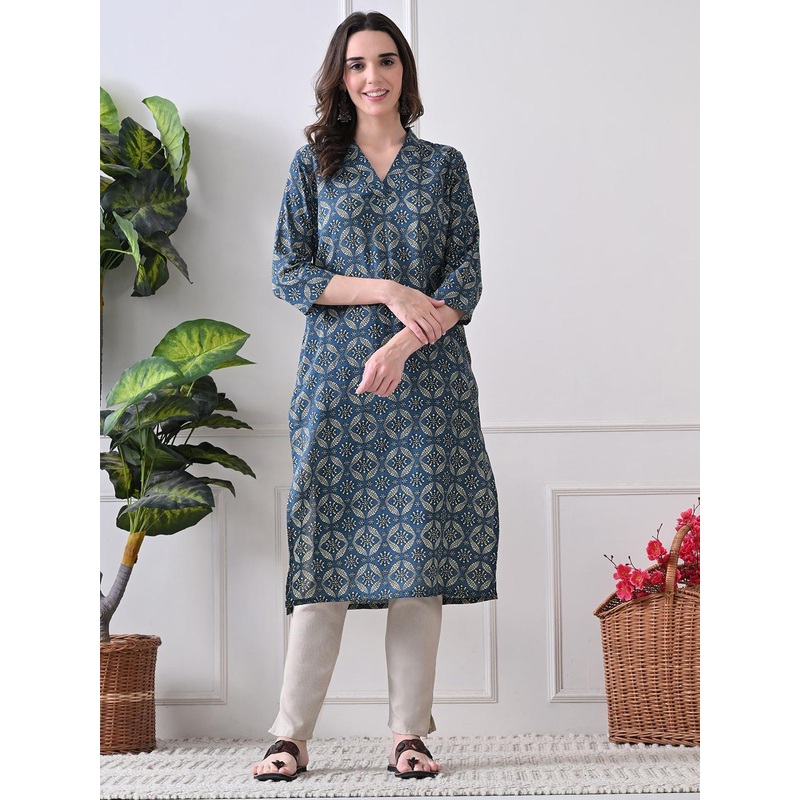 HERE&NOW Women Ethnic Motifs Printed Daily Cotton Straight Kurta