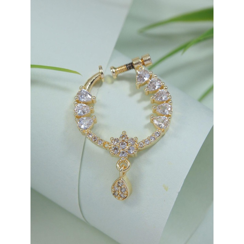 I Jewels Gold Plated Artificial Stones Ring Nosepin