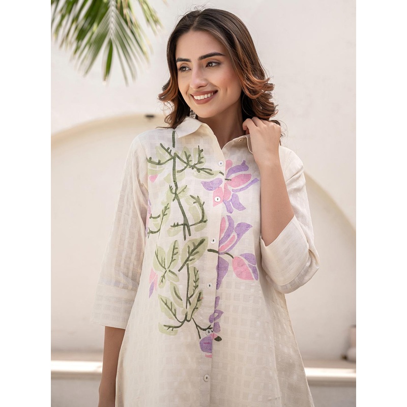 Indo Era Women Floral Printed Regular Pure Cotton A-Line Kurta with Trousers