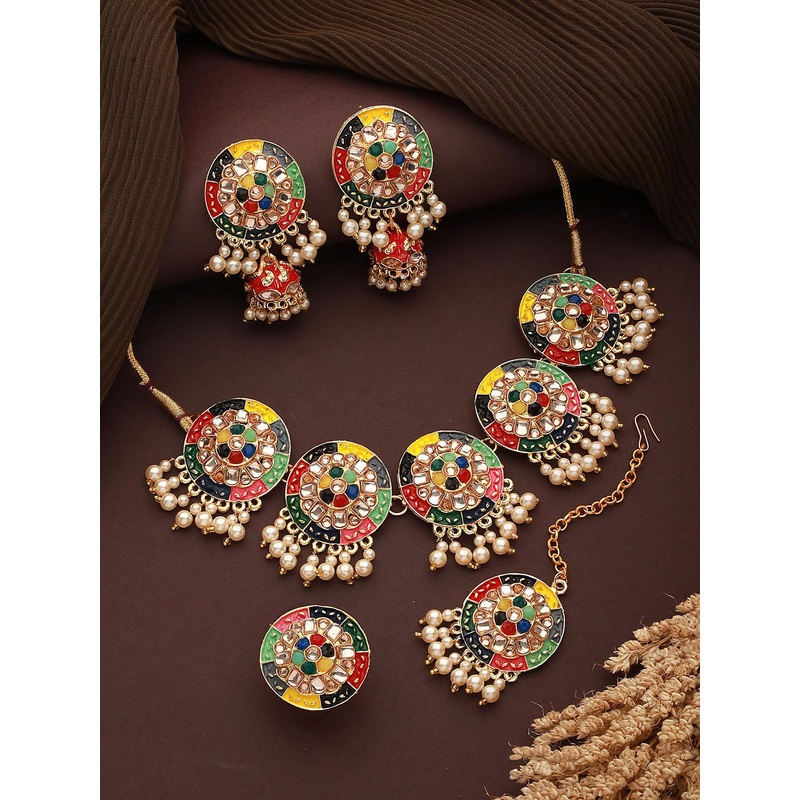 Jazz and Sizzle Gold-Plated Stoine-Studded & Beaded Jewellery Set