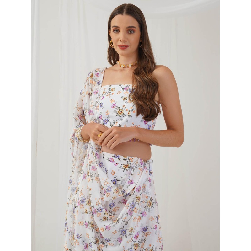 Jompers Printed Beads & Stones Ready to Wear Lehenga & Blouse With Dupatta