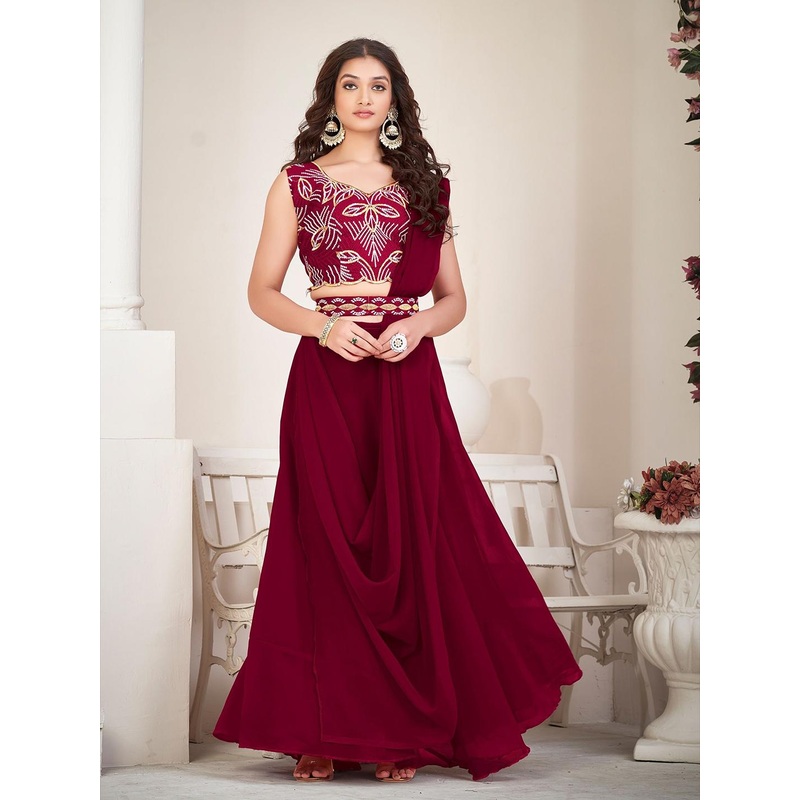 KALINI Embroidered Semi-Stitched Poly Georgette Lehenga & Unstitched Blouse With Dupatta