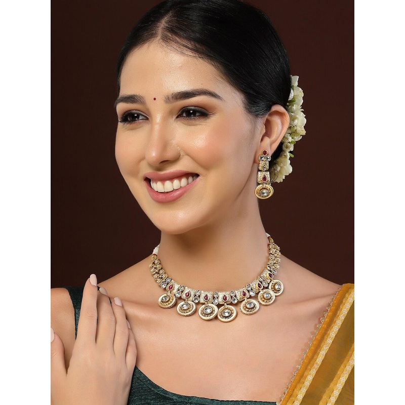 PANASH Gold-Plated Stone Studded Jewellery Set