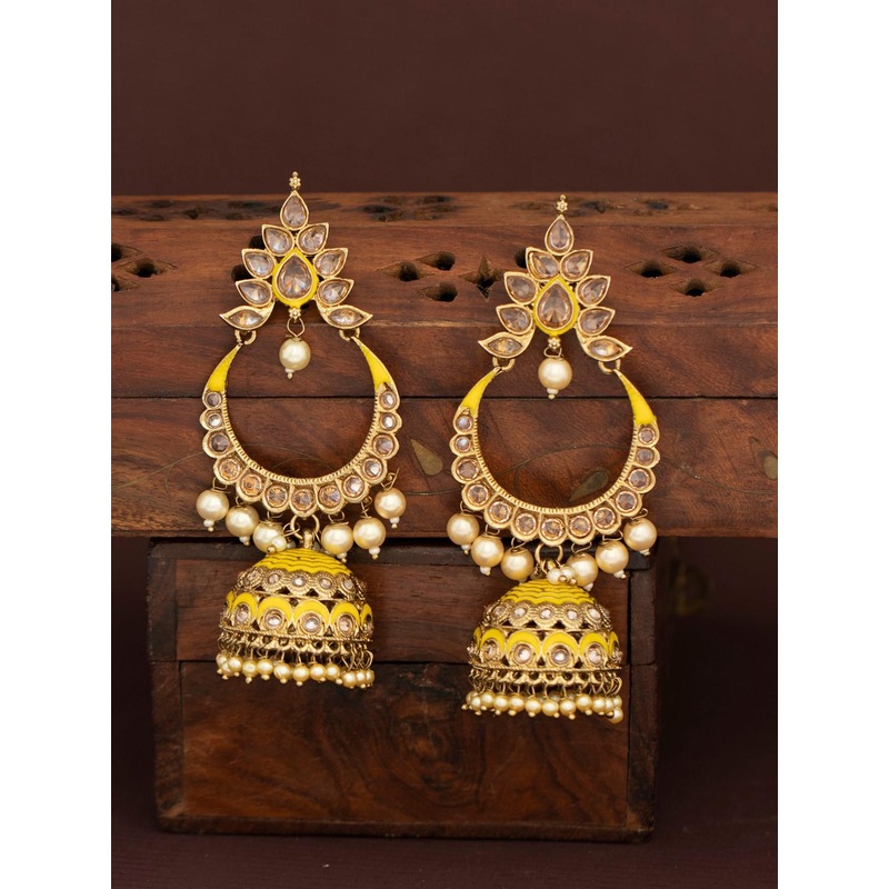 Sukkhi & Gold-Plated & Yellow Pearl Classic Jhumkas