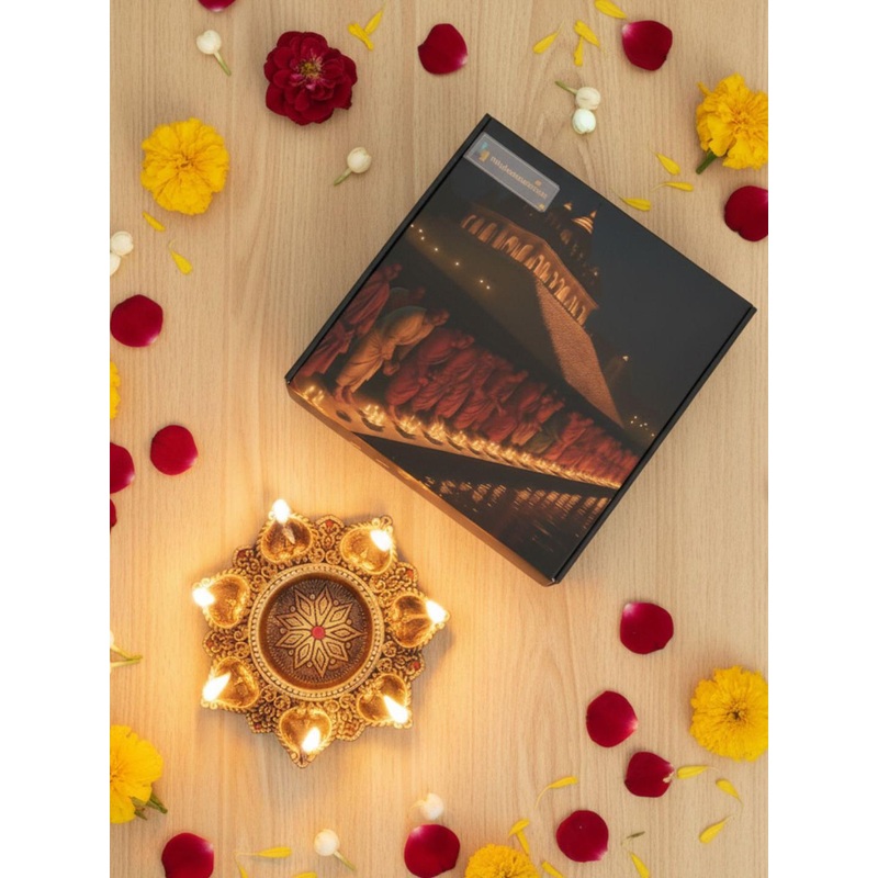 The handicraftian Bronze-Coloured & Yellow Textured Pooja Essentials