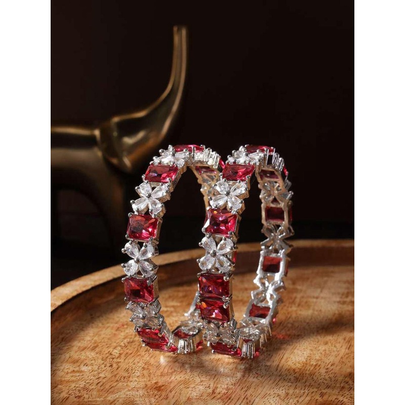 The Pari Set Of 2 Rhodium-Plated American Diamond-Studded Bangles