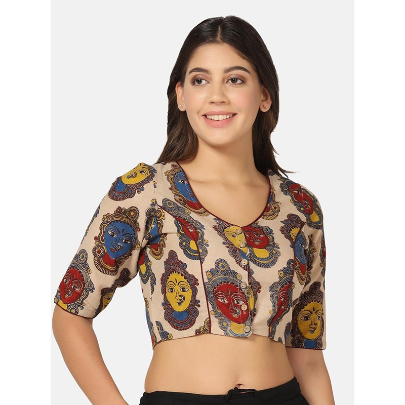 THE WEAVE TRAVELLER Kalamkari Printed Cotton Saree Blouse