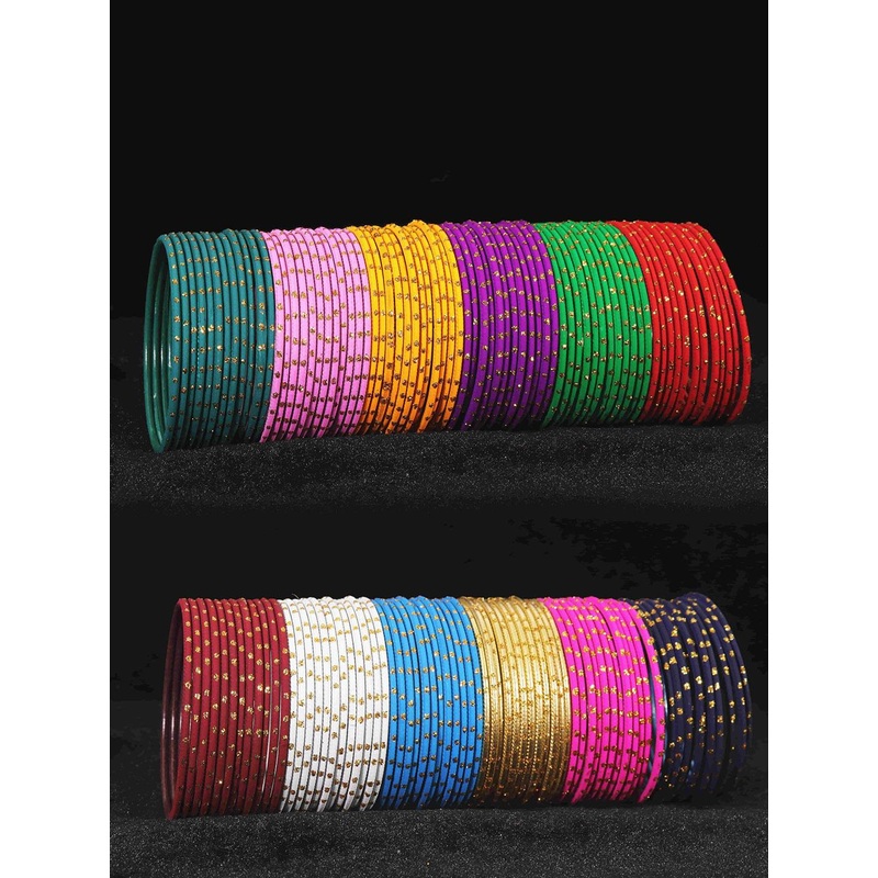 ZULKA Set of 144 Latest Plain Metal Bangles  with Golden Zari Work