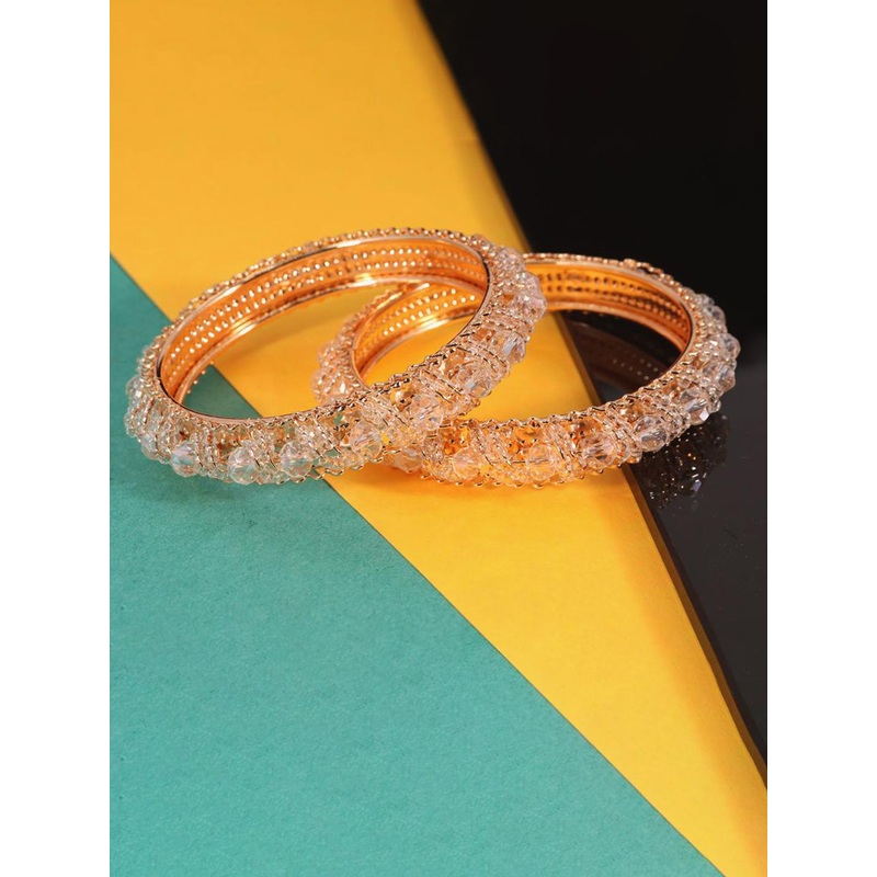 ZULKA Set Of 2 Rose Gold-Plated & Beaded Bangles