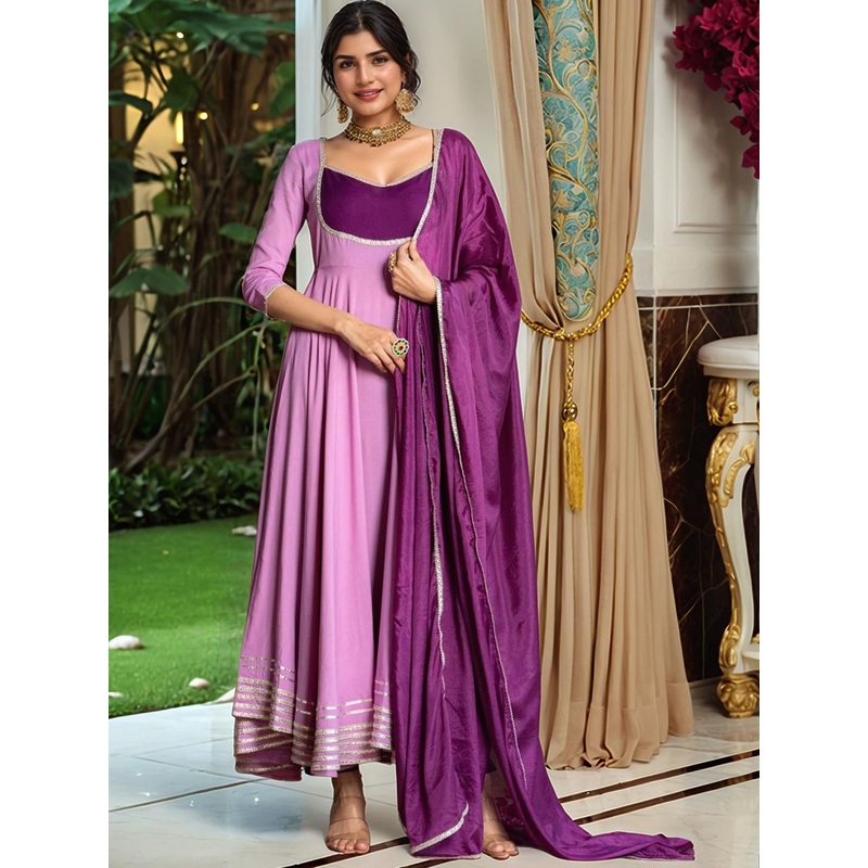 Aaghnya Sweetheart Neck Anarkali Kurta with Trousers & With Dupatta