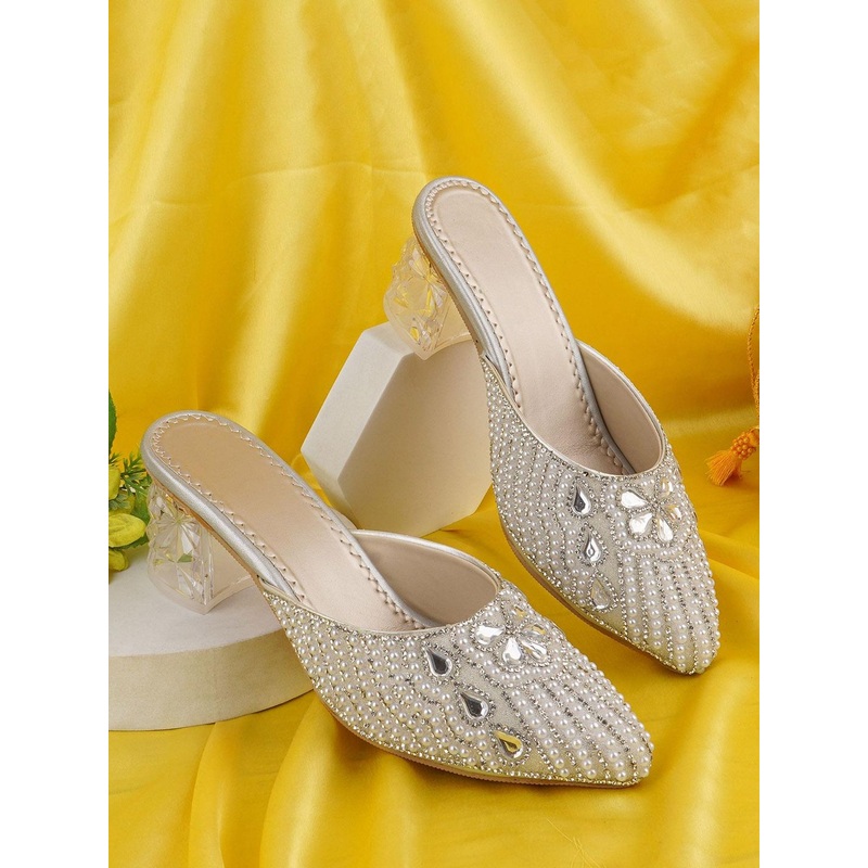 BAESD Women Embellished Pointed Toe Party Comfort Mules