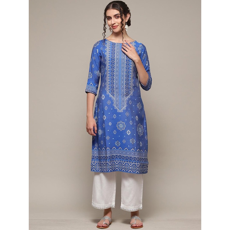 Biba Ehnic Motifs Printed Boat Neck Straight Kurta