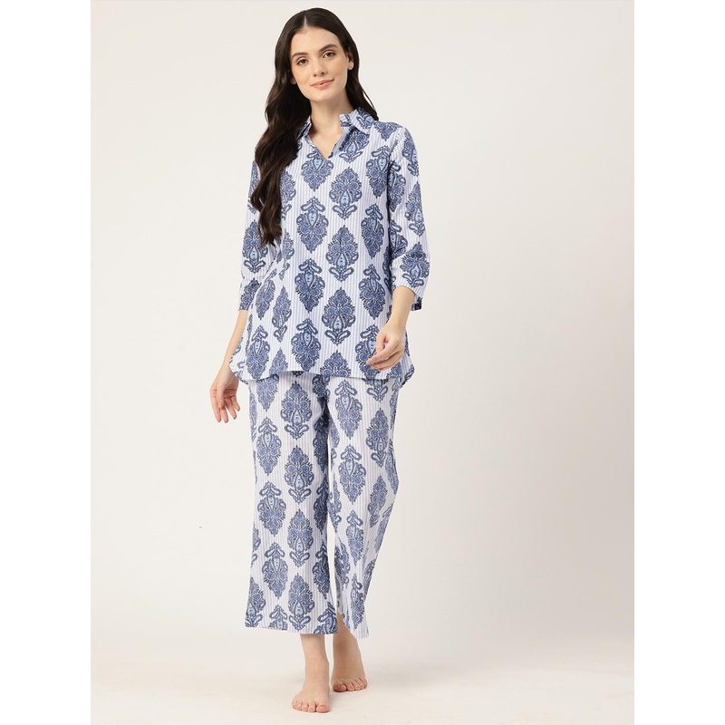 ETC ETC Ethnic Motifs Printed Pure Cotton Night Suit
