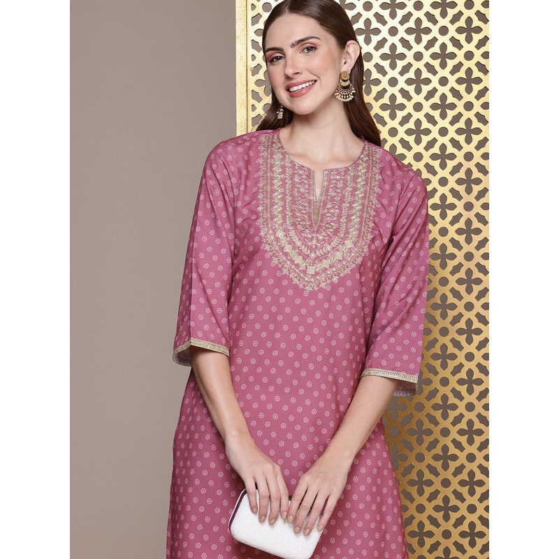 House of Pataudi Geometric Printed Sequinned Jashn Kurta