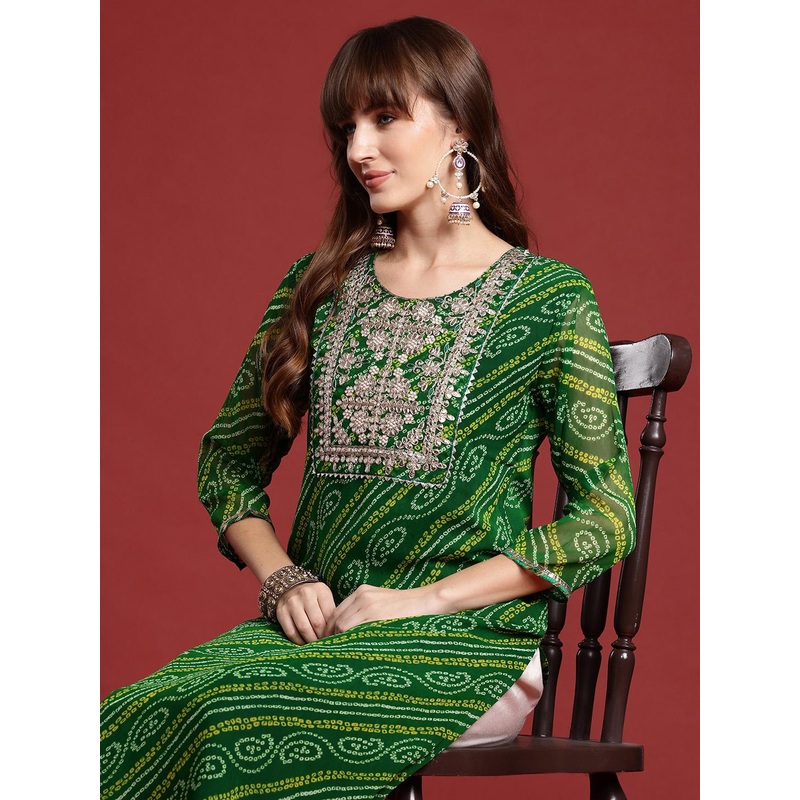 Indo Era Bandhani Printed Gotta Patti Georgette Kurta