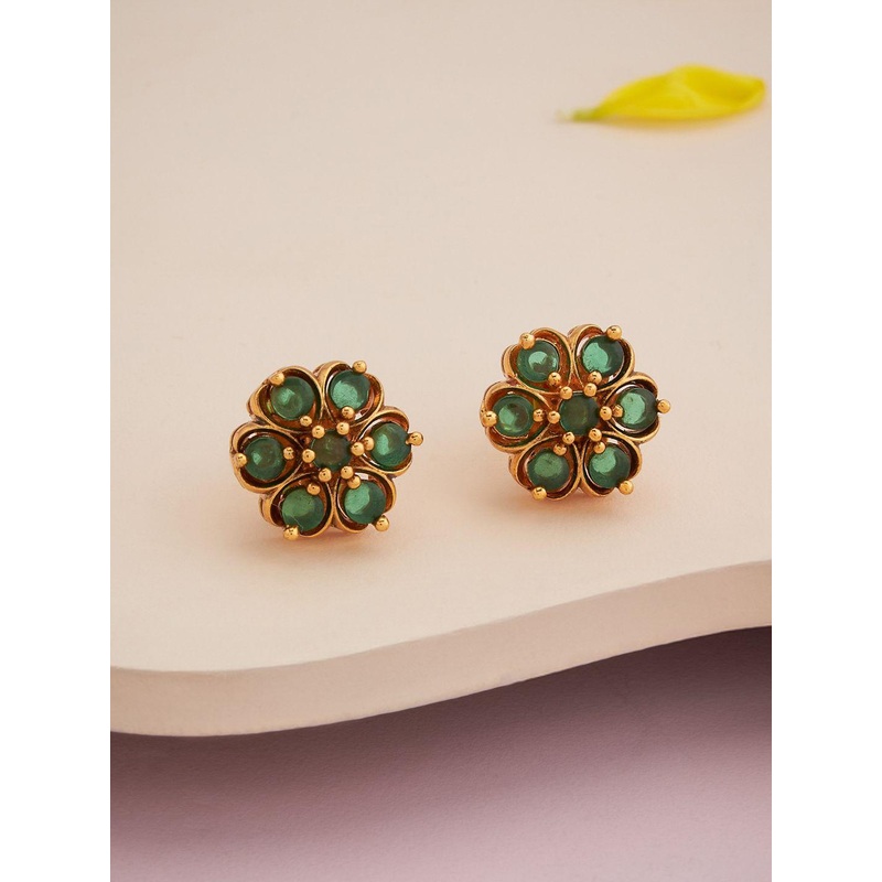 Kushal’s Fashion Jewellery Gold-Plated Floral Shaped Antique Artificial Stone Studs