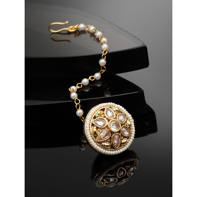 Sanjog Gold-Plated Kundan-Studded Bor Borla Maang Tikka