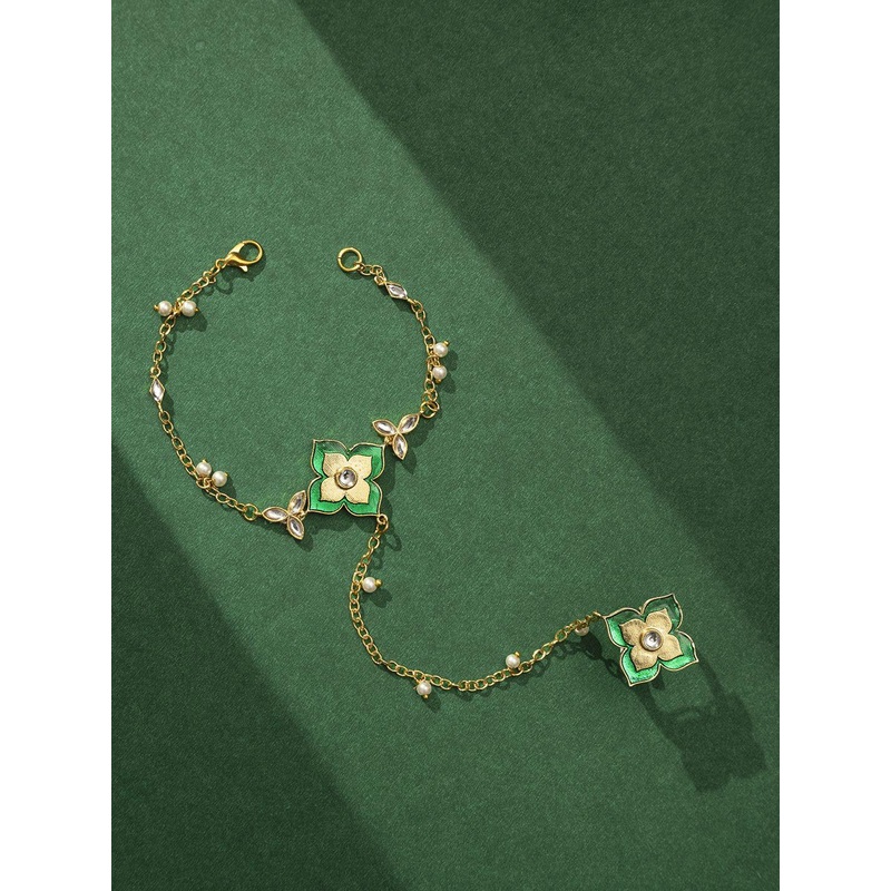 TEEJH Women Handcrafted Gold-Plated Ring Bracelet