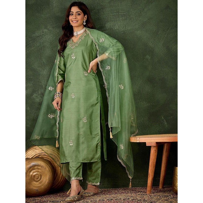 VredeVogel Women Floral Yoke Design Kurta with Trousers & Dupatta