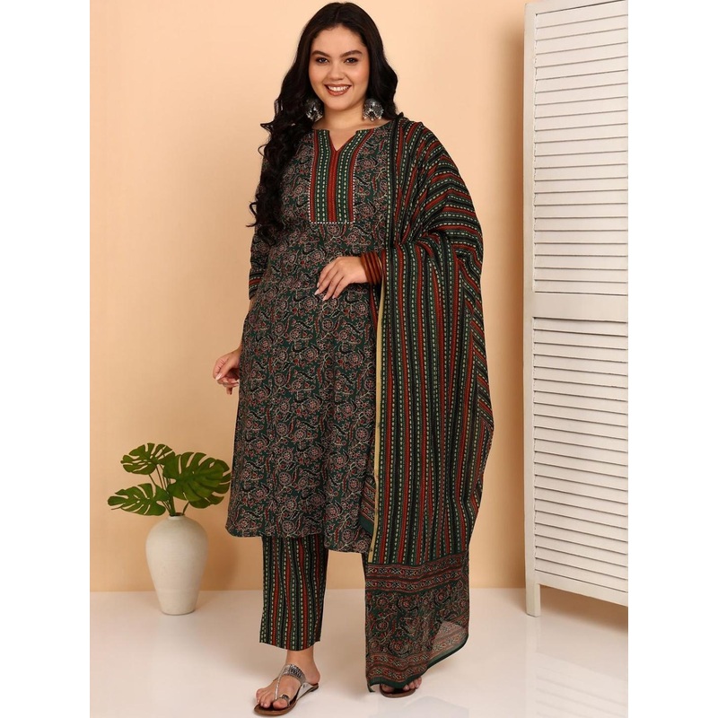 YASH GALLERY Ethnic Motifs Printed Pure Cotton Kurta With Trousers & Dupatta