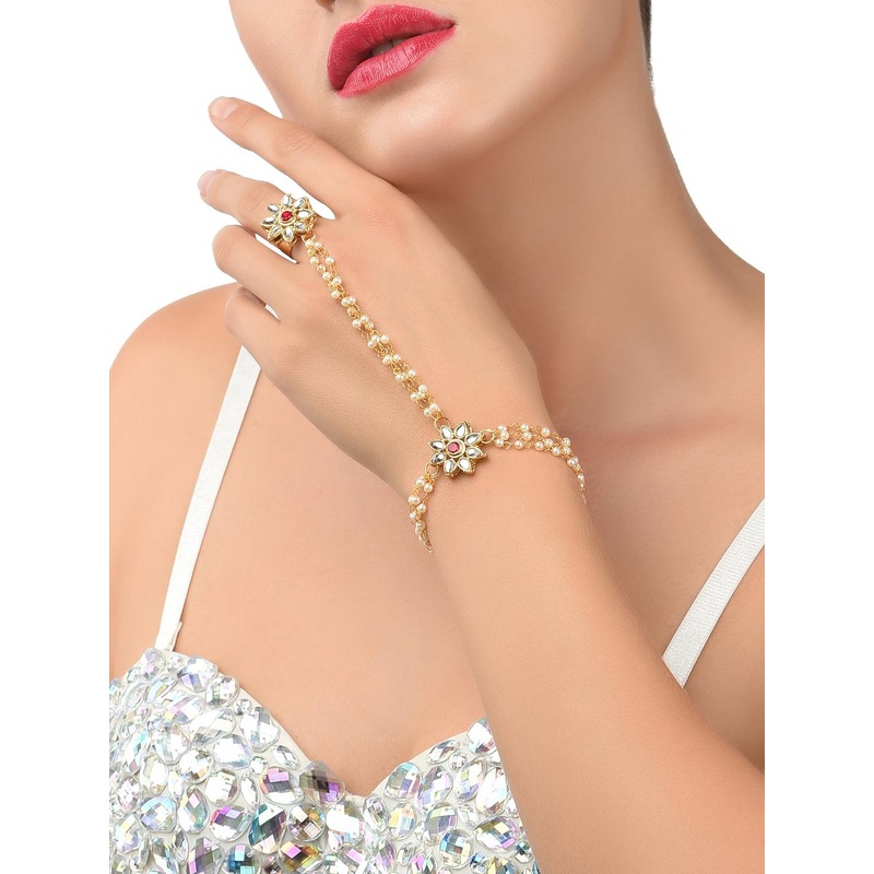 Zaveri Pearls Women Gold-Toned Alloy Gold-Plated Ring Bracelet