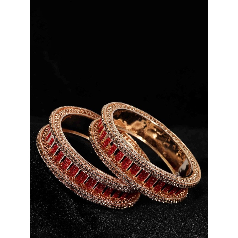ZULKA Set Of 2 AD-Studded Metal Kada Bangles