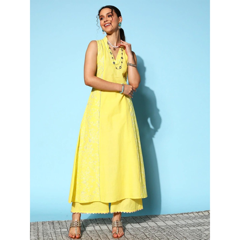 Ahalyaa Floral Embroidered A-Line Kurta With Palazzo