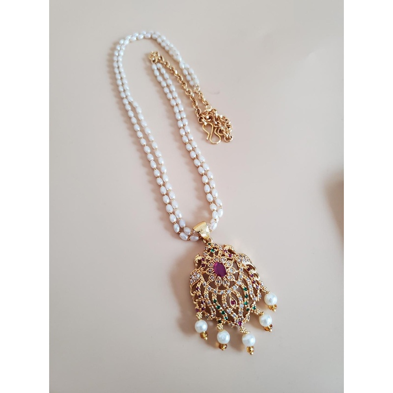 Anouk Gold-Plated Cubic Zirconia-Studded & Beaded Statement Antique Necklace