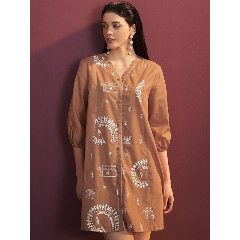 Anouk Women Embroidered V-Neck A-Line Dress