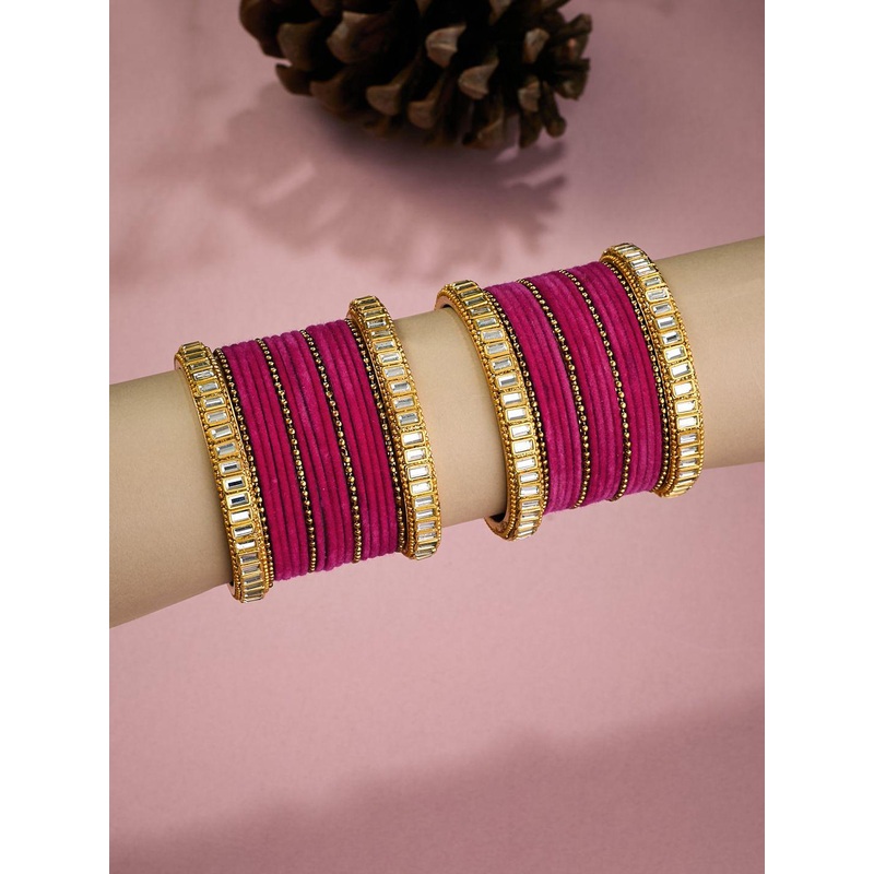 ATIBELLE Set Of 40 Gold Plated Kundan Stone Studded Bangles