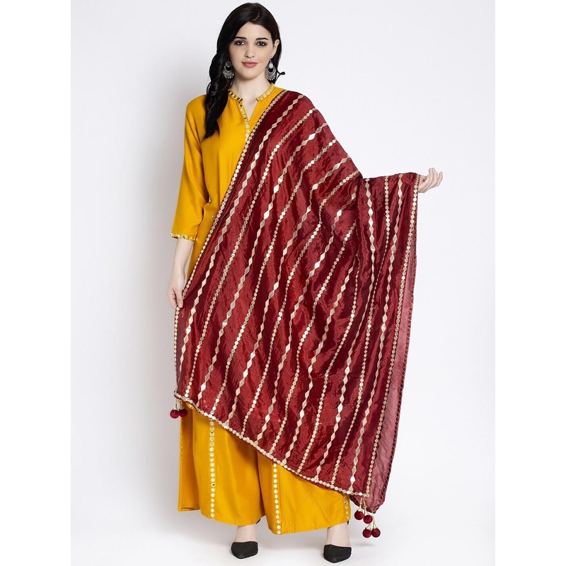 Clora Creation Maroon Gotta Patti Embroidered Silk Dupatta