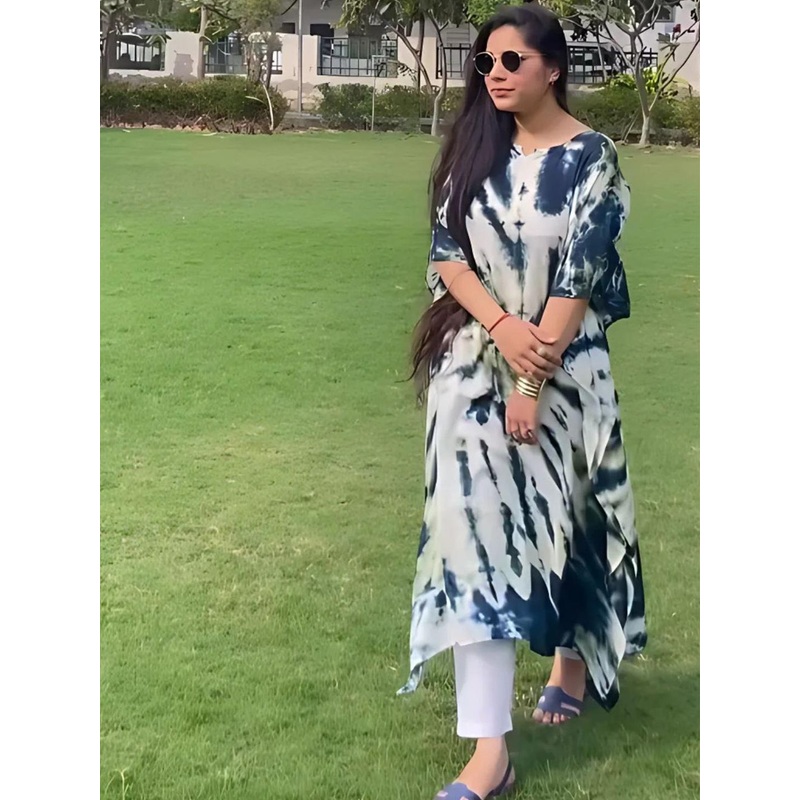 CORSICA Women Abstract Printed Extended Sleeves Kaftan Kurta